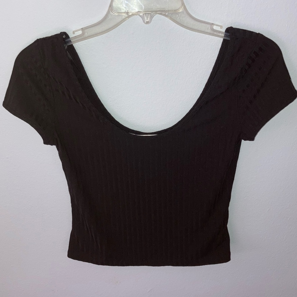H&M Ribbed Cropped Short Sleeve Shirt SMALL